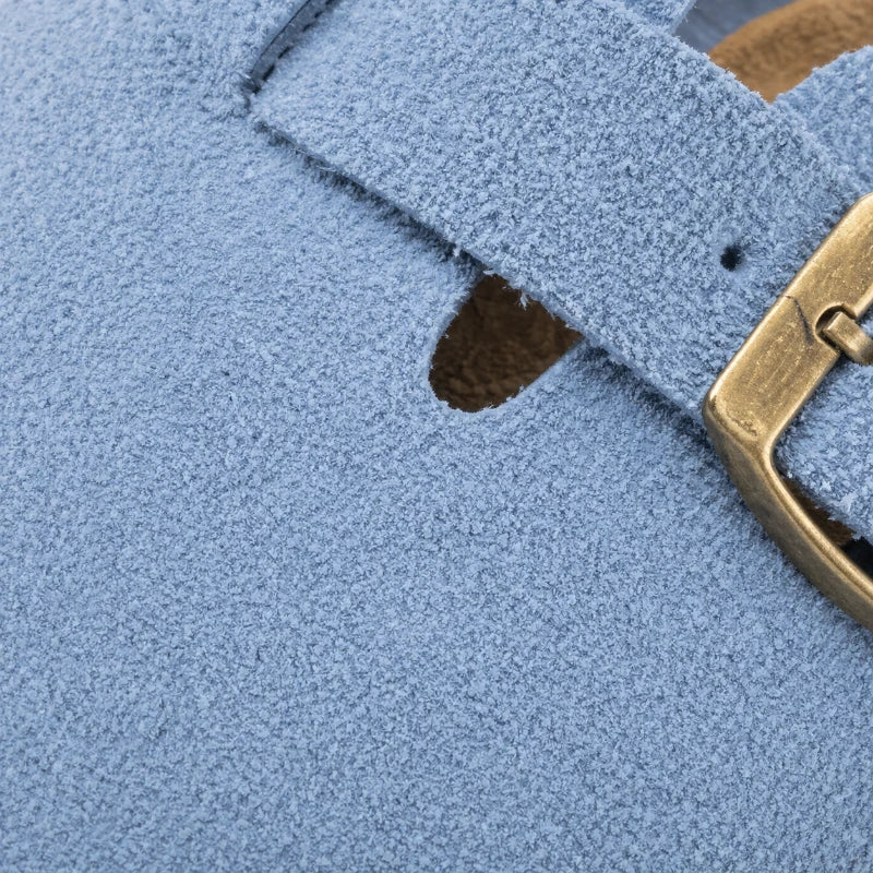 Chausson Mocassin Ouvert En Daim Nubuck Bleu Clair