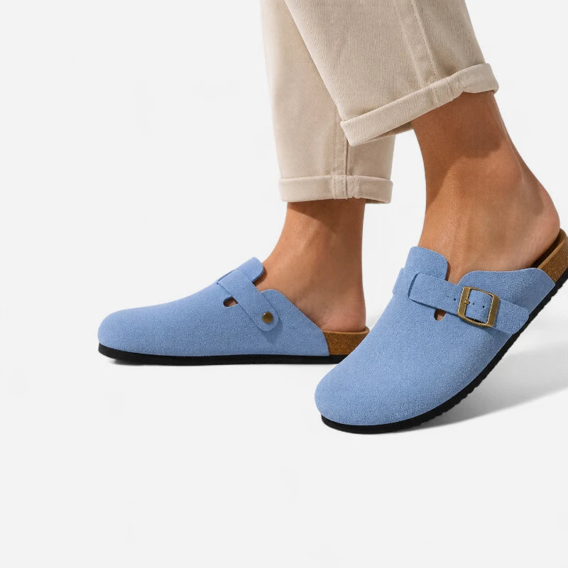 Chausson Mocassin Ouvert En Daim Nubuck Bleu Clair