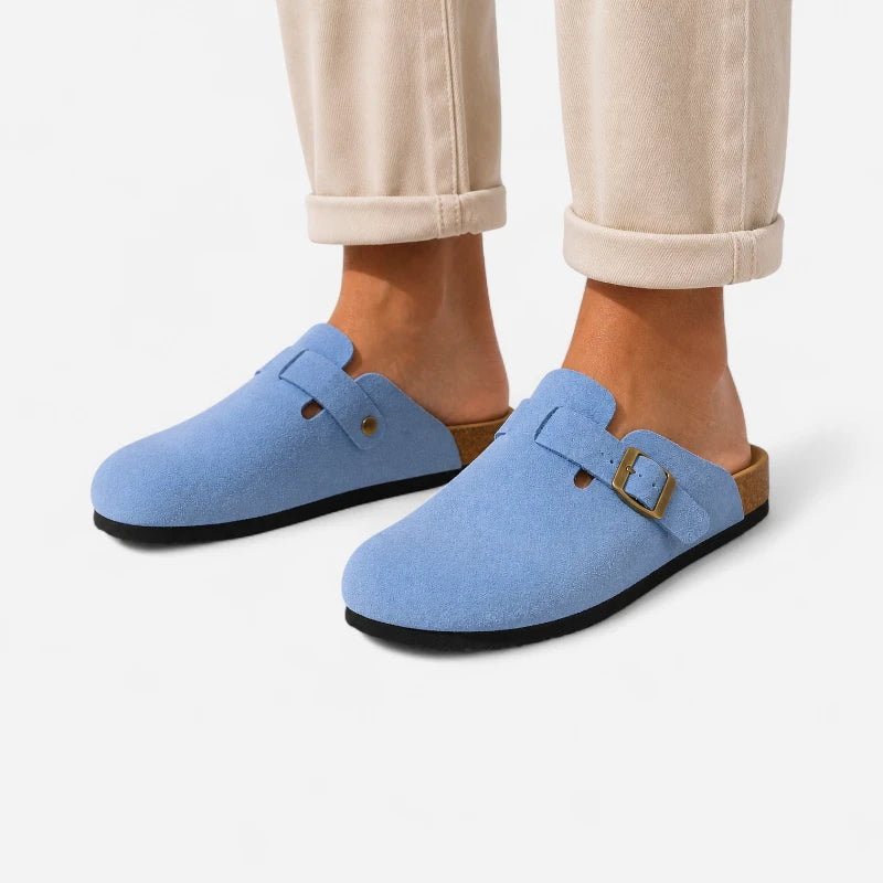 Chausson Mocassin Ouvert En Daim Nubuck Bleu Clair