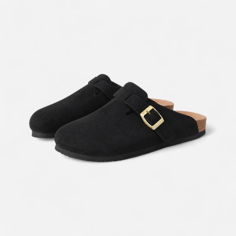 Chausson Mocassin Mule Ouvert Derrière En Daim Suede Noir