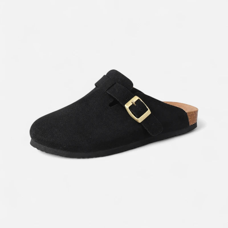 Chausson Mocassin Mule Ouvert Derrière En Daim Suede Noir
