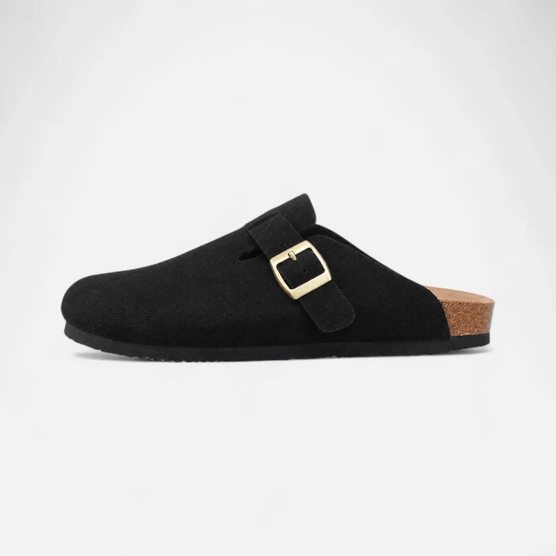 Chausson Mocassin Mule Ouvert Derrière En Daim Suede Noir
