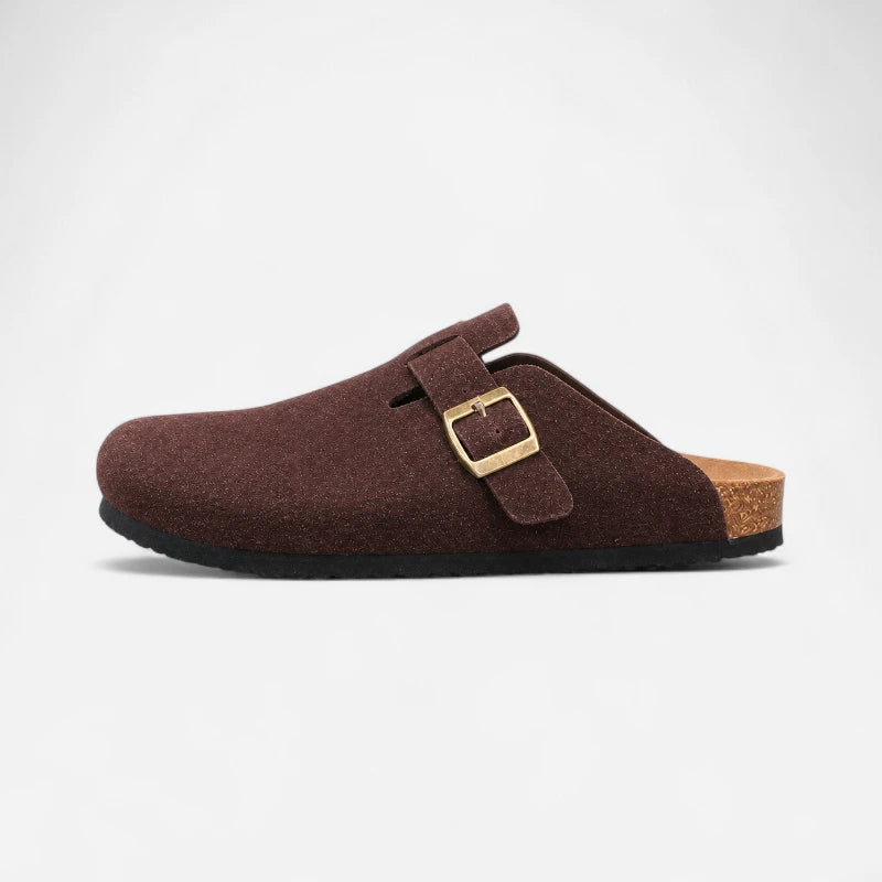 Chausson Mocassin Daim Nubuck Marron Foncé Mule Ouvert Derrière Unisexe
