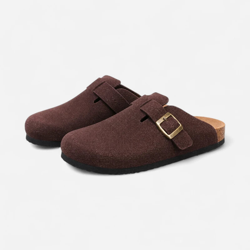 Chausson Mocassin Daim Nubuck Marron Foncé Mule Ouvert Derrière Unisexe