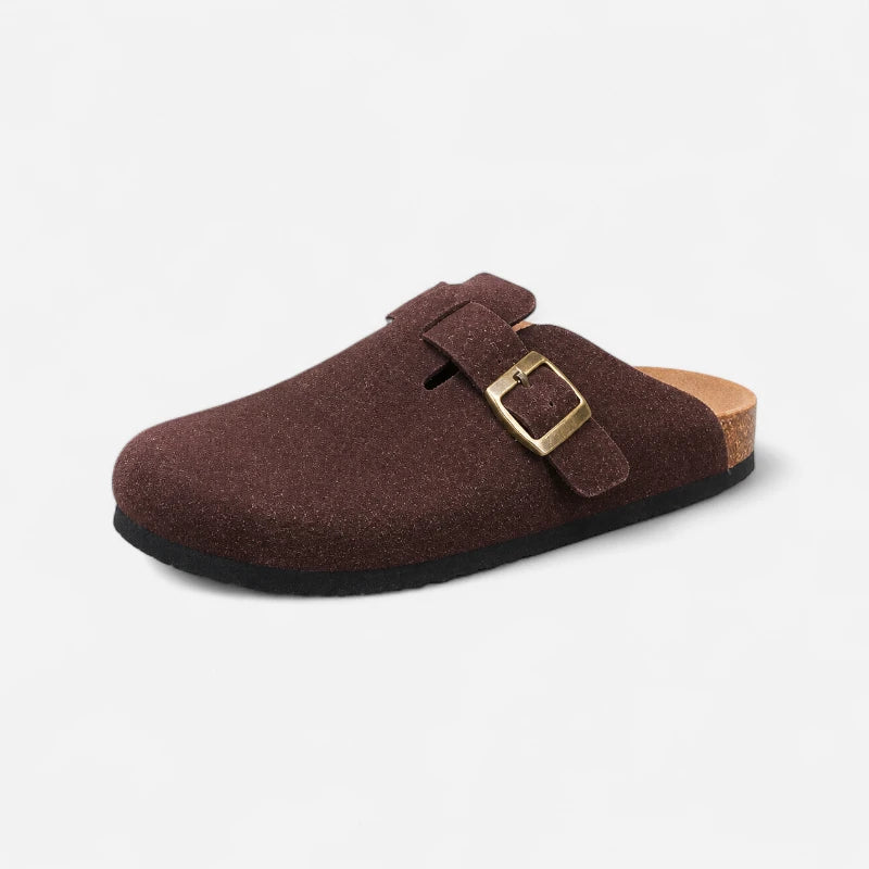 Chausson Mocassin Daim Nubuck Marron Foncé Mule Ouvert Derrière Unisexe