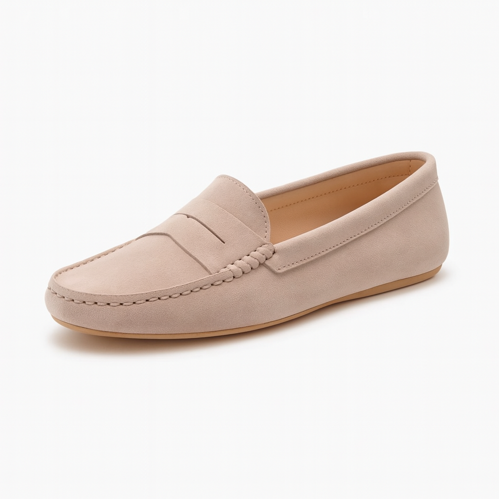 Mocassin En Daim Beige Vintage Pour Femme
