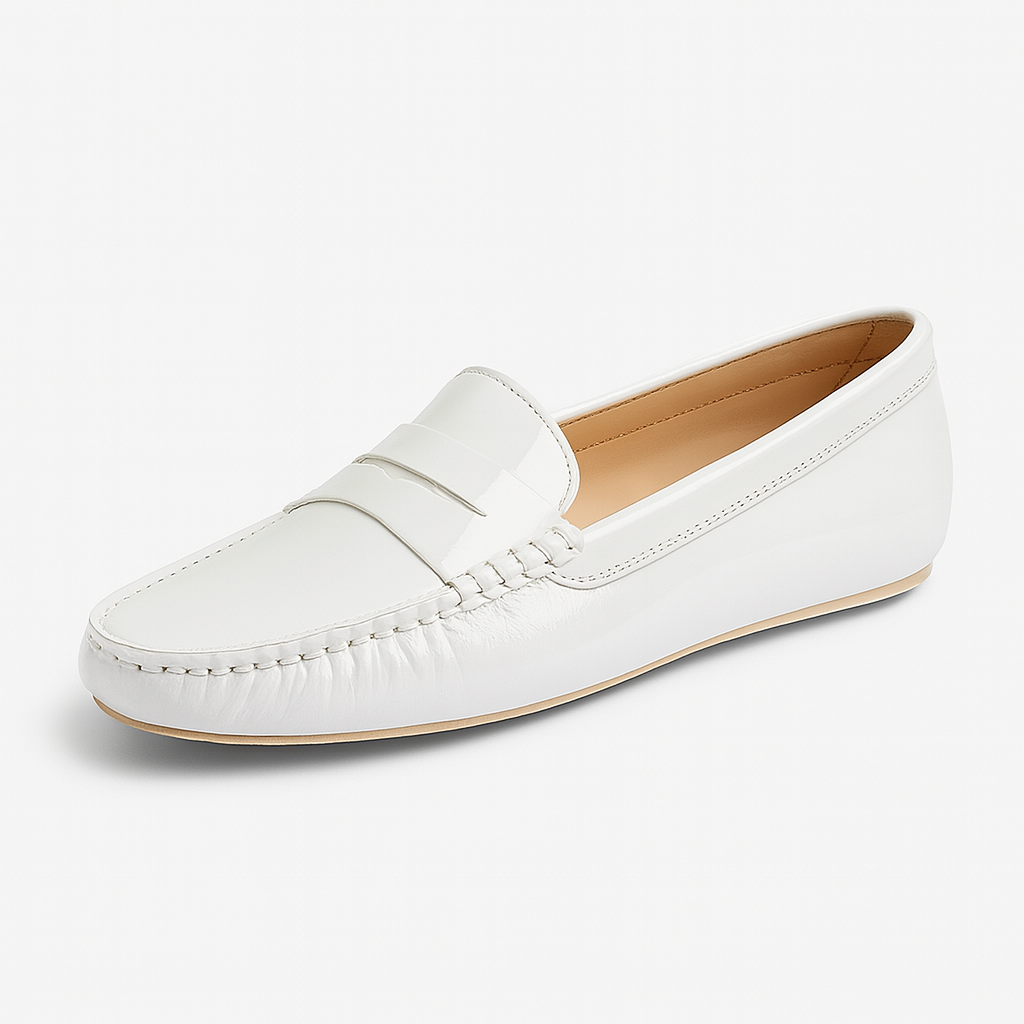 Mocassin En Cuir Vernis Blanc Pour Femme