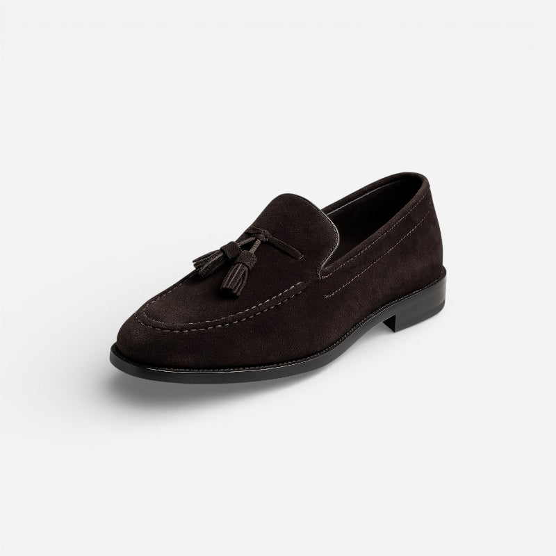 Mocassin Daim Marron Foncé à Glands Et Talon Homme