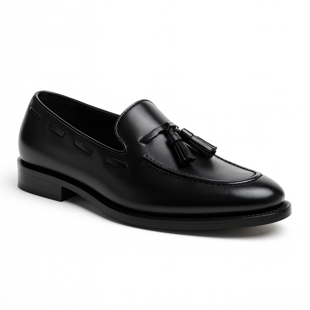 Mocassin Cuir Noir Vernis à Gland Pour Homme
