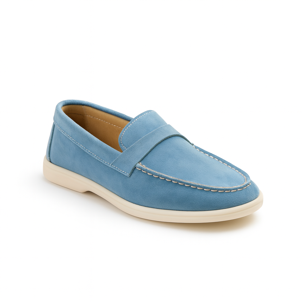 Mocassin Pour Femme En Daim Bleu