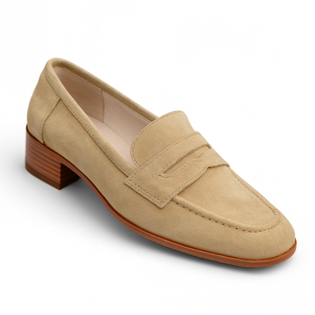 Mocassin Beige Pour Femme En Daim à Talon