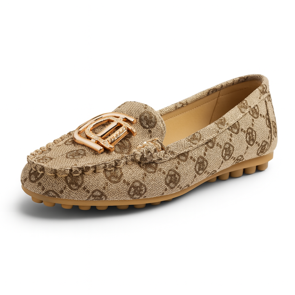Mocassin Design Bijoux Femme Beige