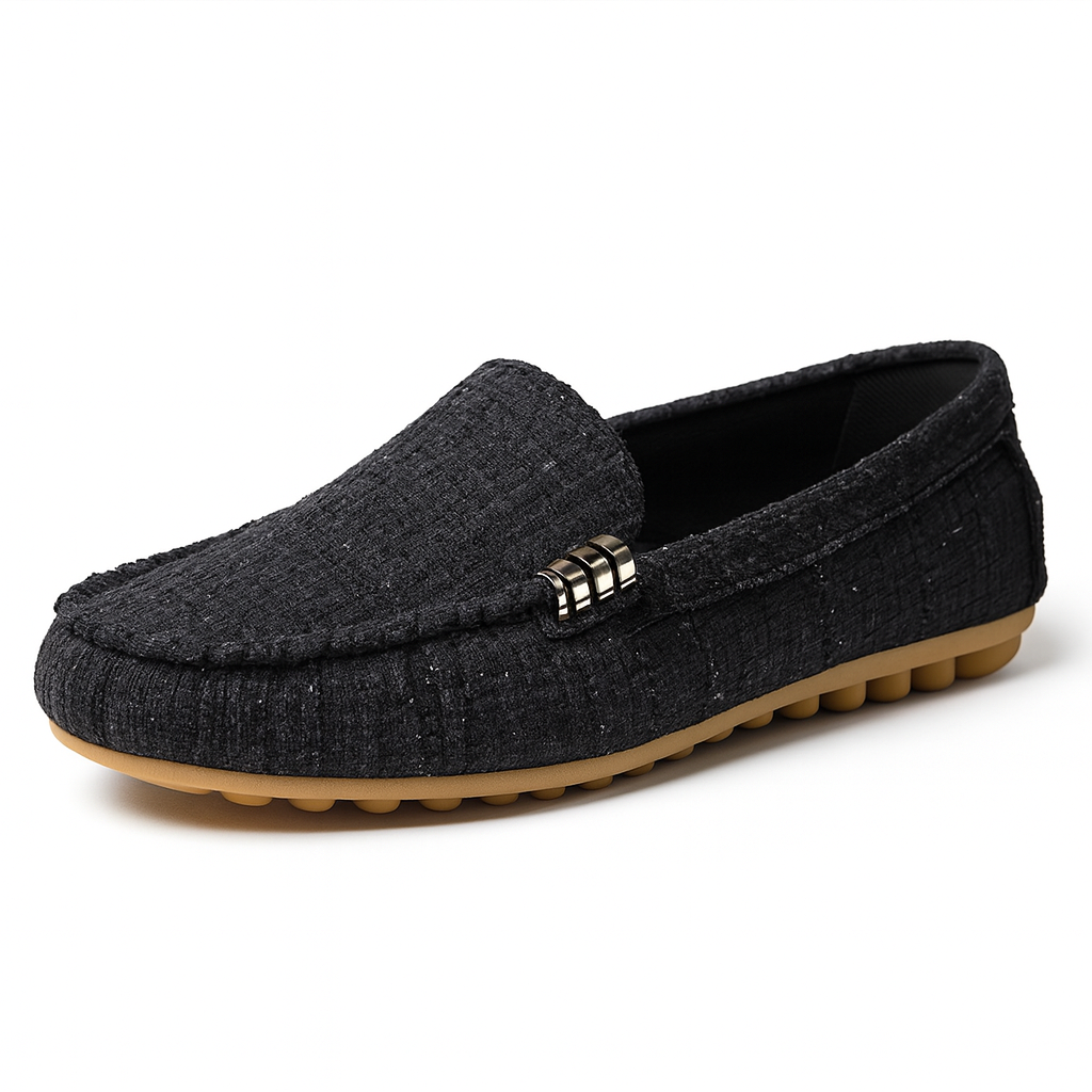 Mocassin Femme En Tissus Noir