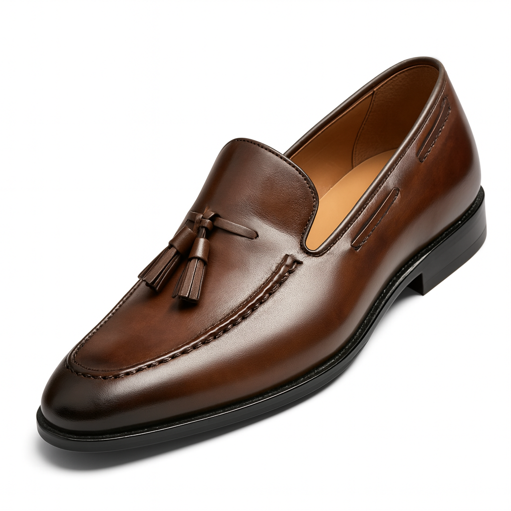 Mocassin Cuir Marron Vernis à Gland Homme