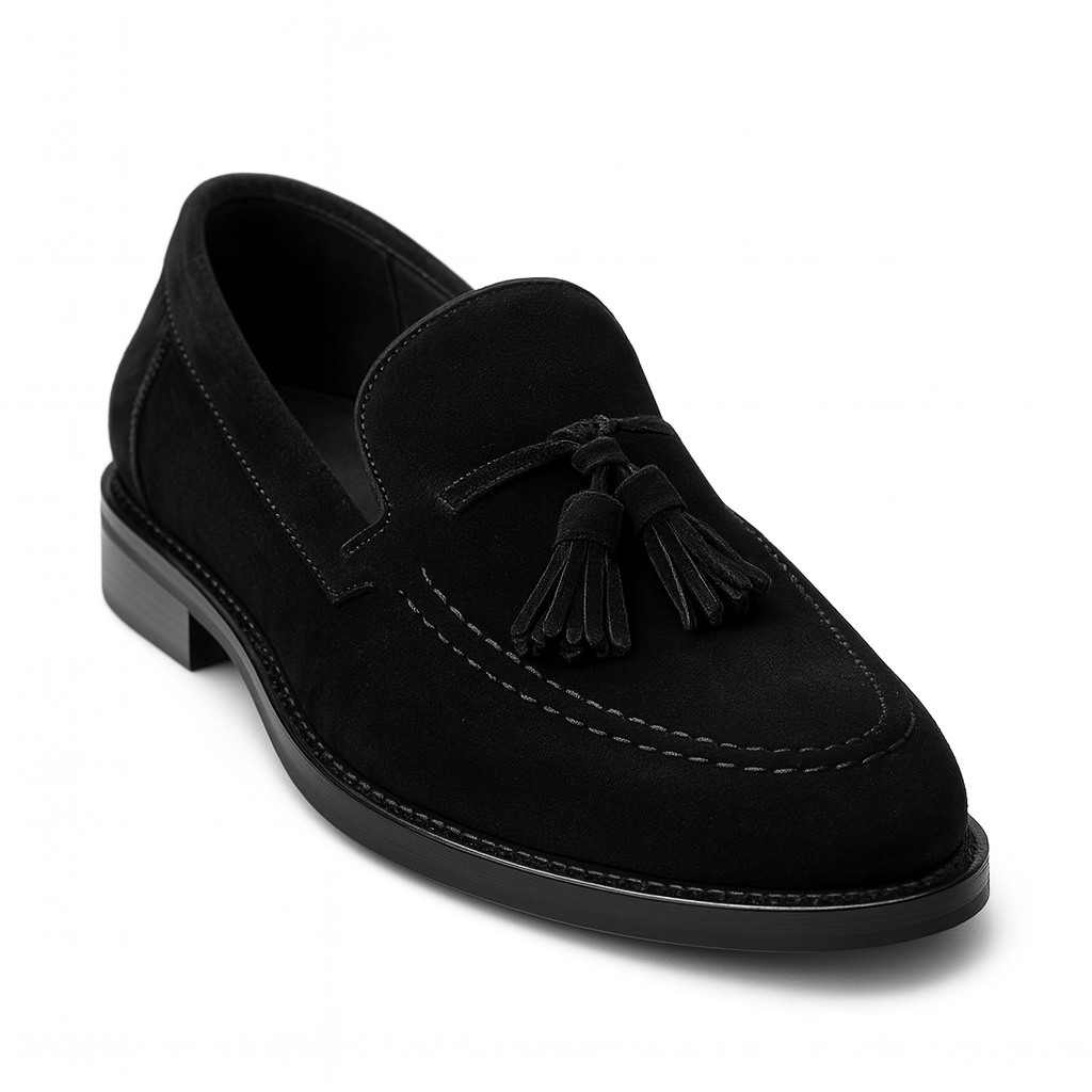 Mocassin Daim Noir Gland Talon Pour Homme