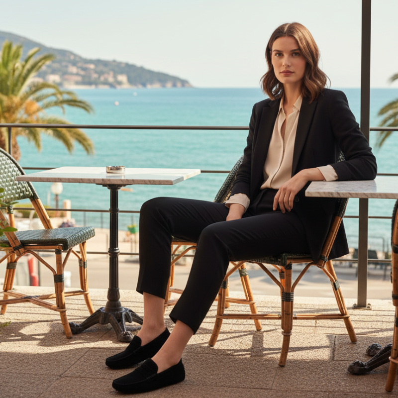 Mocassin Daim Noir Femme