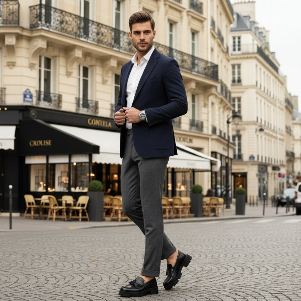 Mocassin Compensé En Cuir Noir à Gland Pour Homme