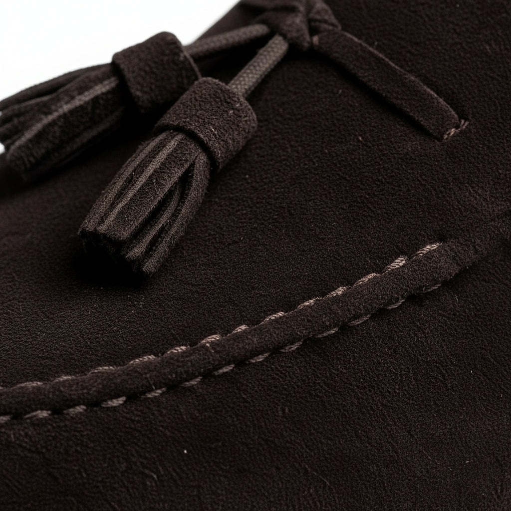 Mocassin Daim Marron Foncé à Glands Et Talon Homme