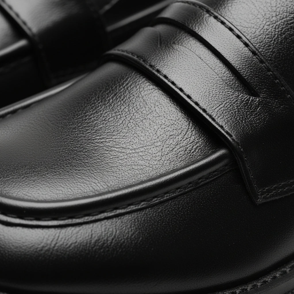 Mocassin En Cuir Vernis Noir Talon Pour Femme