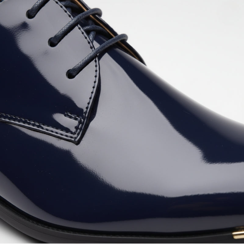 Mocassin Cuir Vernis Bleu Marine Homme