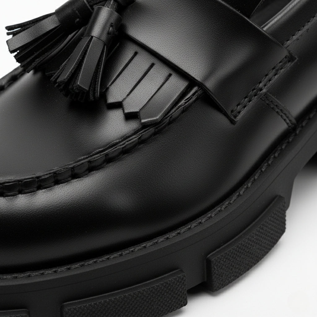 Mocassin Compensé En Cuir Noir à Gland Pour Homme