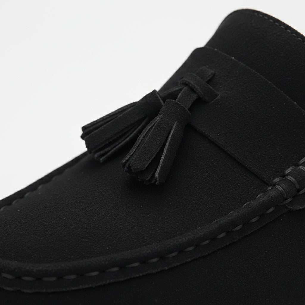 Mocassin En Daim Noir Bateau à Gland Pour Homme