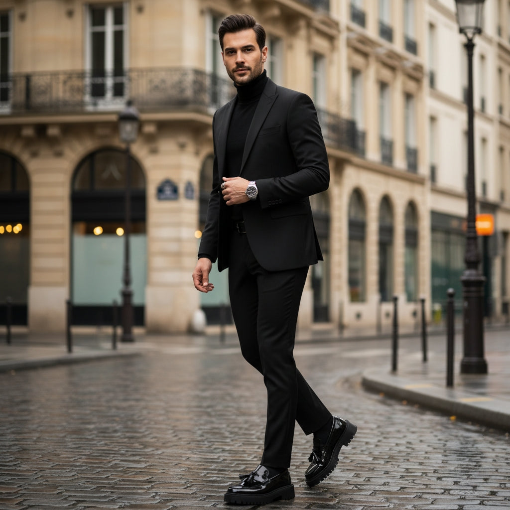Mocassin Compensé En Cuir Vernis Noir à Gland Pour Homme