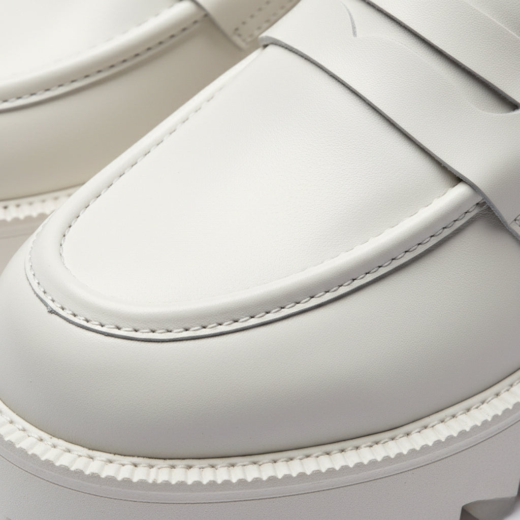 Mocassin Plateforme En Cuir Blanc Pour Femme