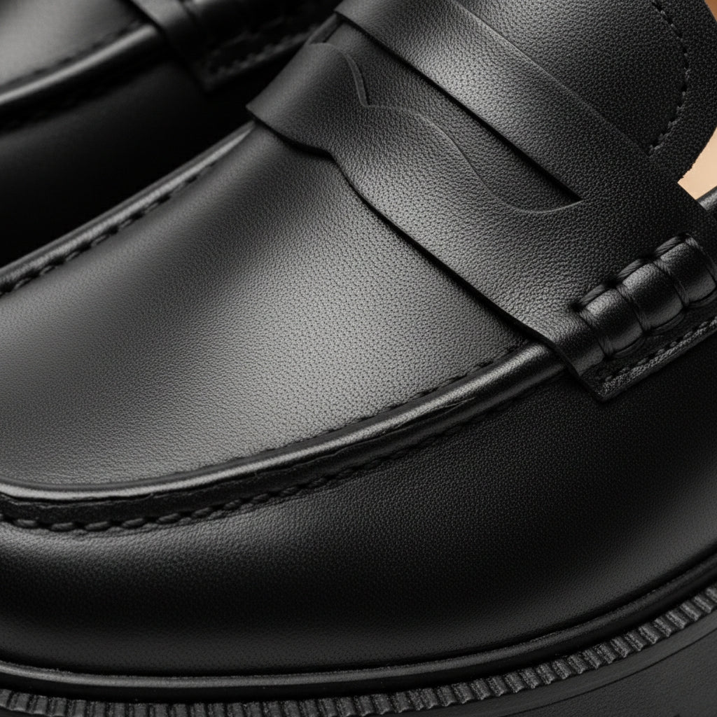 Mocassin Plateforme En Cuir Noir Pour Femme