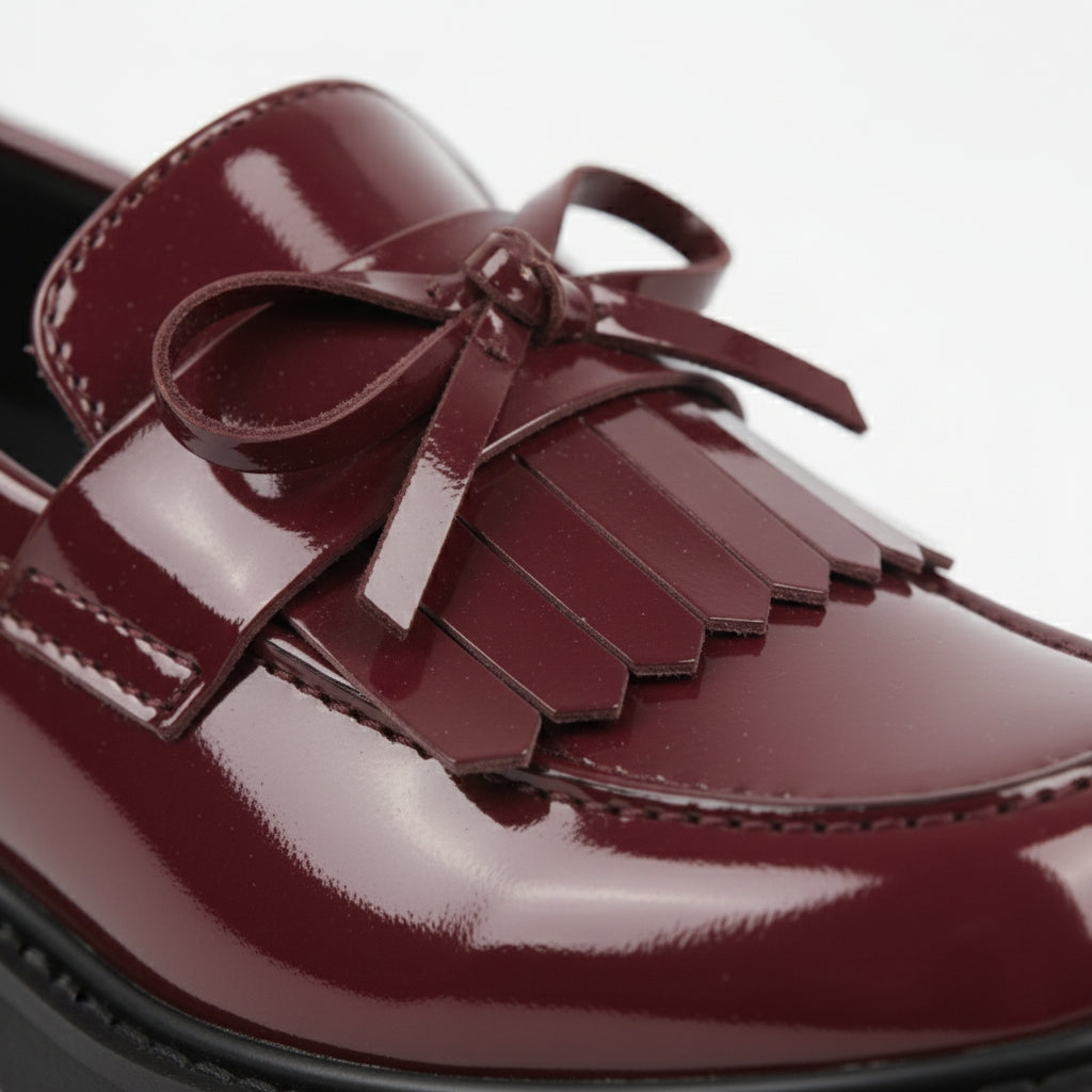 Mocassin Plateforme En Cuir Vernis Bordeaux Femme