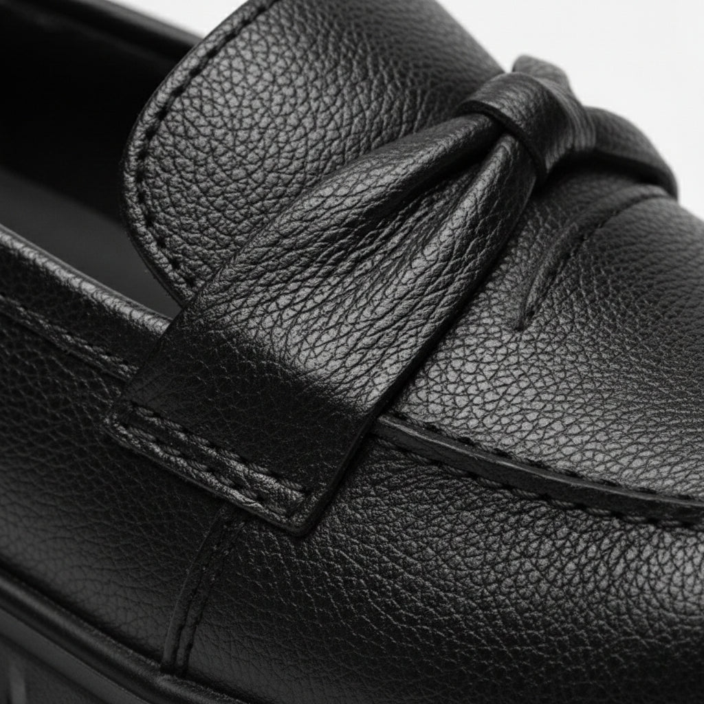 Mocassin Noir Compensé Pour Femme Chic Avec Bandeau