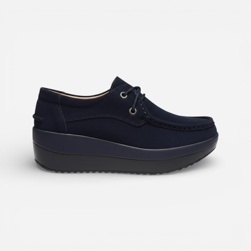 Mocassin En Daim Bleu Marine Platerforme Pour Femme