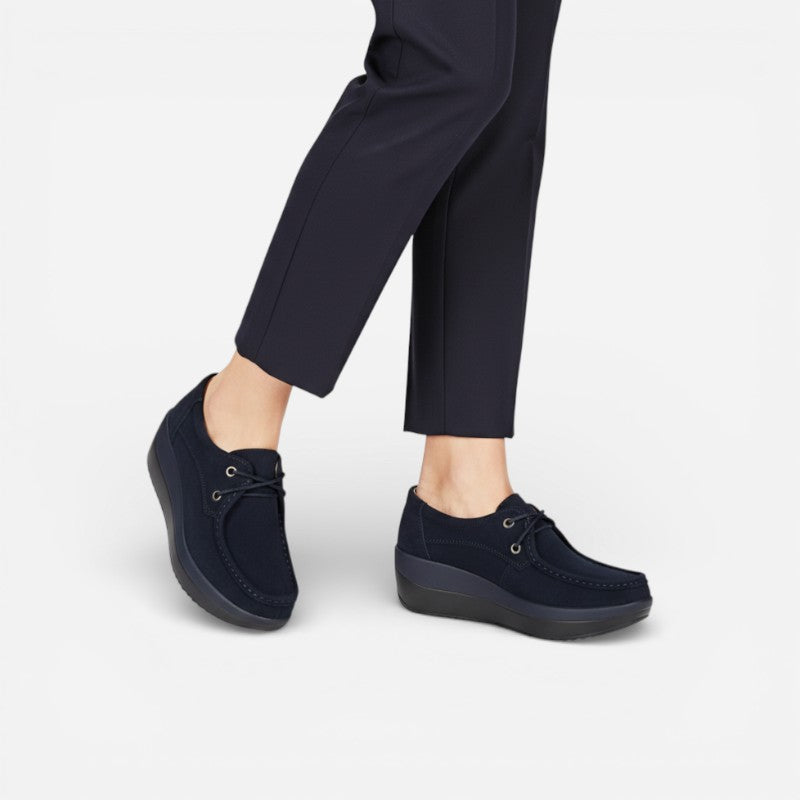 Mocassin En Daim Bleu Marine Platerforme Pour Femme