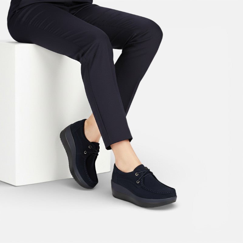 Mocassin En Daim Bleu Marine Platerforme Pour Femme