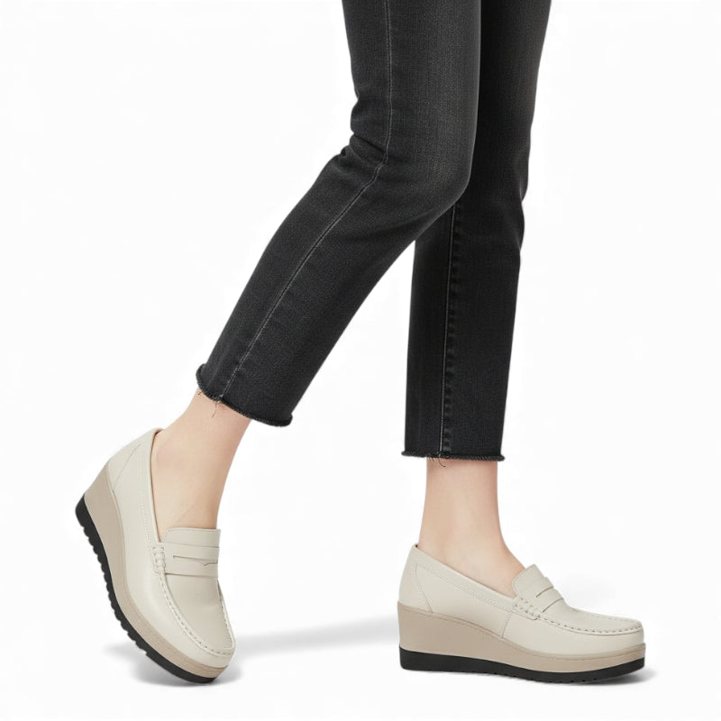 Mocassin Femme Plateforme Beige