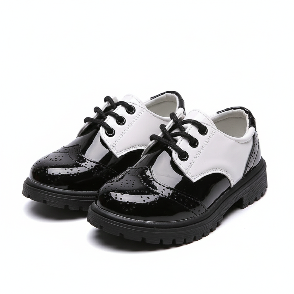 Mocassin Enfant Blanc Et Noir Vernis
