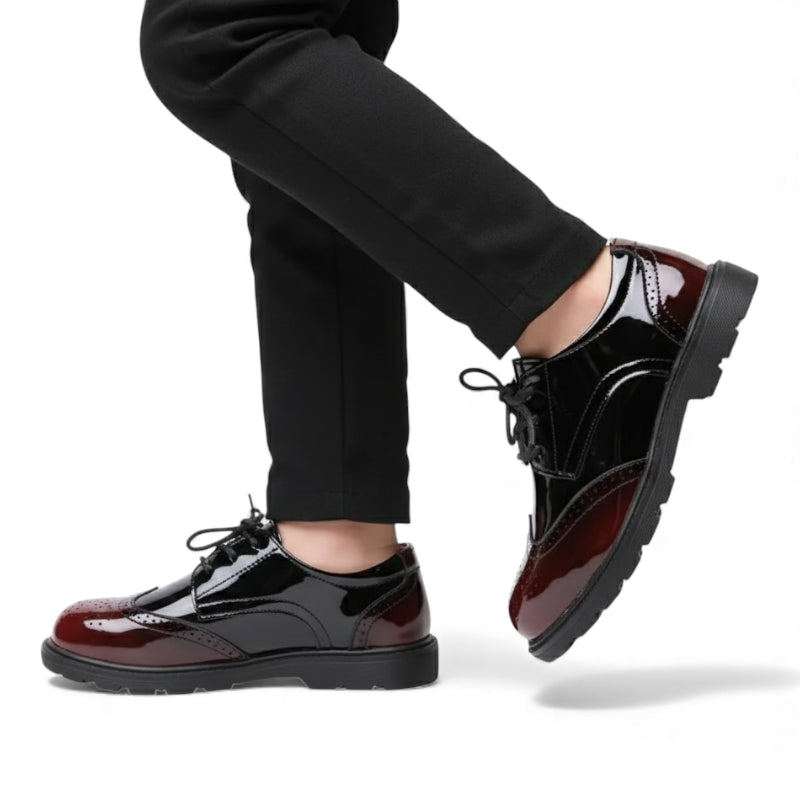 Mocassin Garçon Bordeaux Et Noir Vernis à Lacet