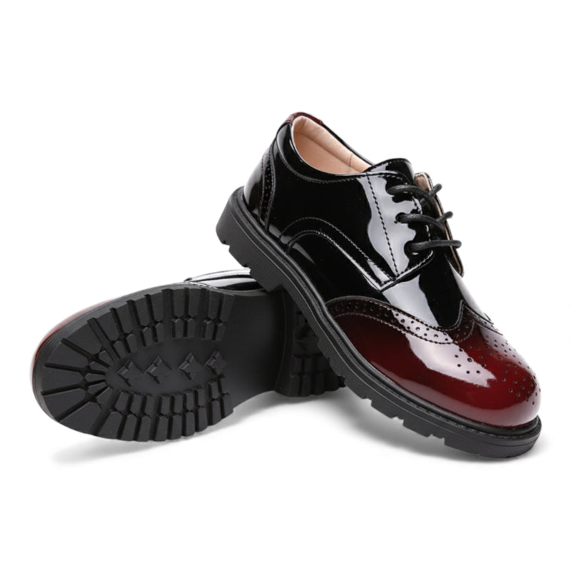 Mocassin Garçon Bordeaux Et Noir Vernis à Lacet