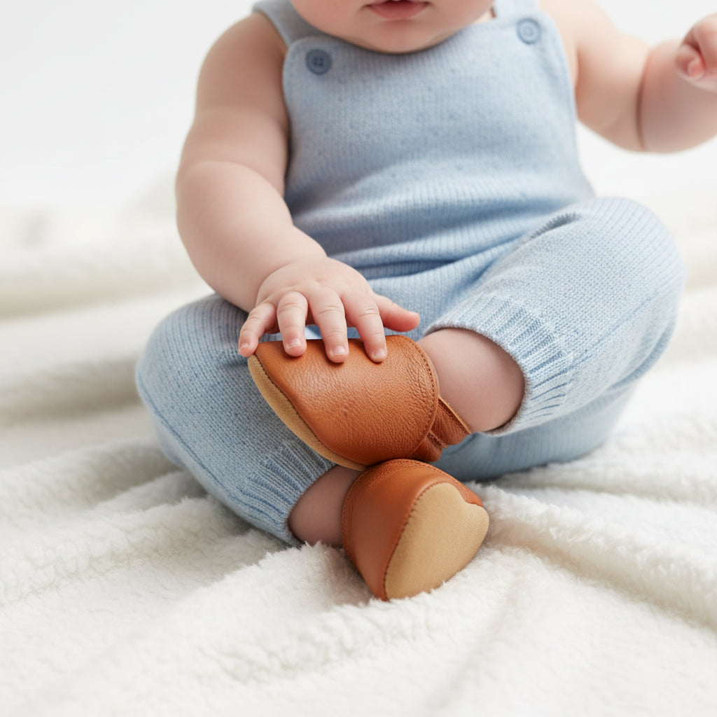 Mocassin Camel En Cuir Pour Bébé