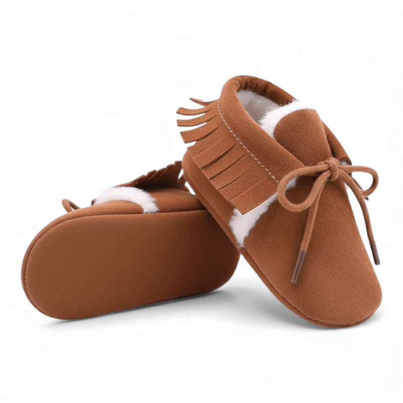 Mocassin Coton Marron à Lacet Bébé