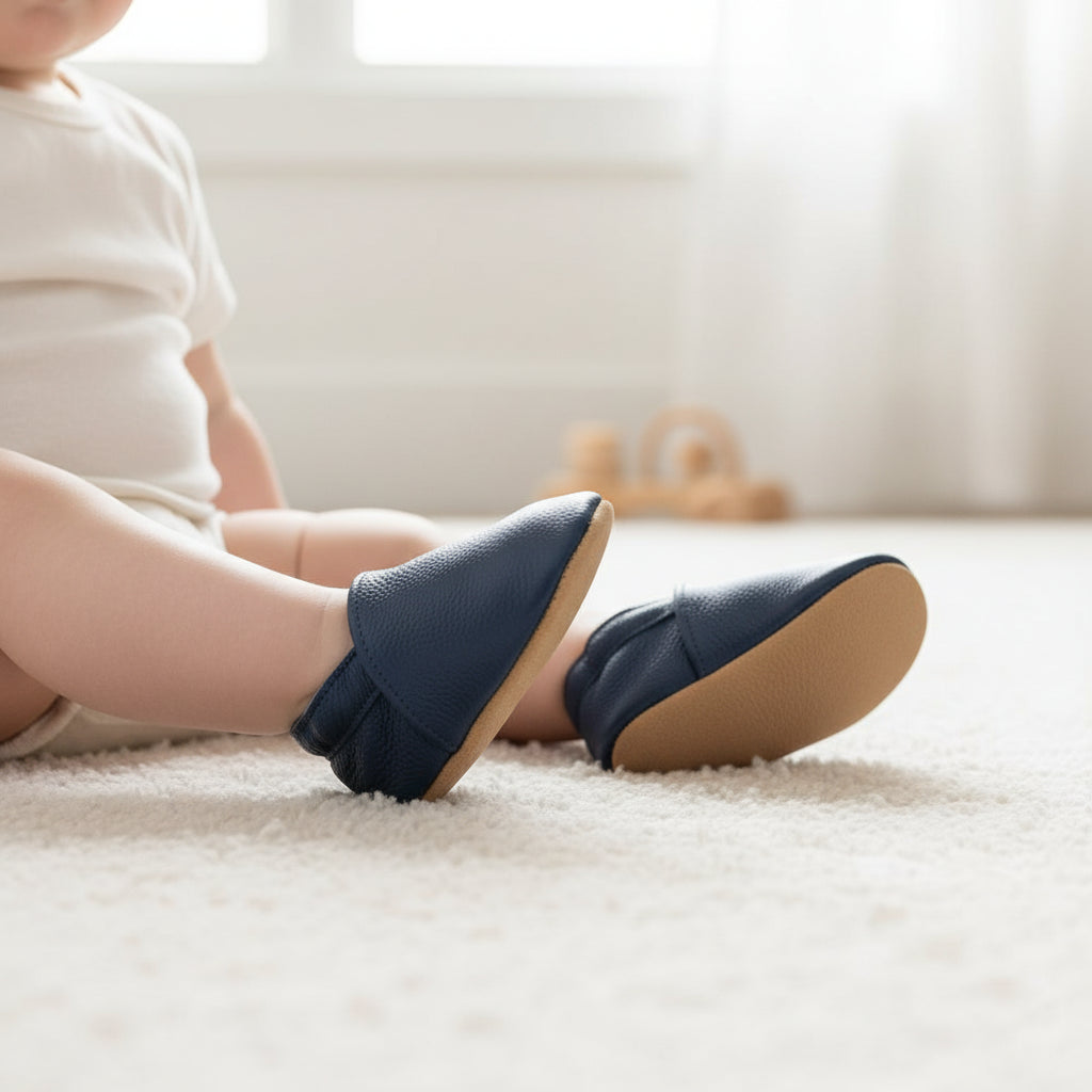 Mocassin Cuir Bleu Marine Bébé