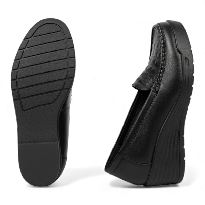 Mocassin Platefrome En Cuir Noir Design Pour Femme