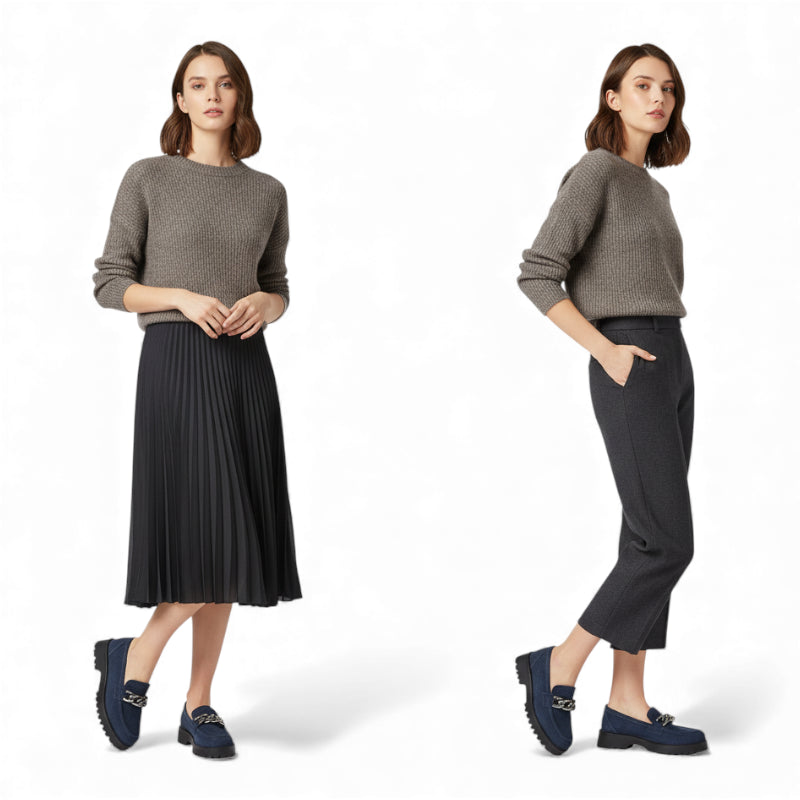 Mocassin En Daim Bleu Marine Chainette Plateforme Pour Femme