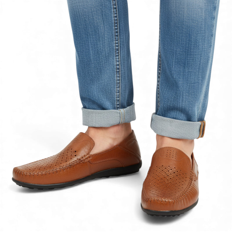 Mocassin En Cuir Respirant Marron Pour Homme