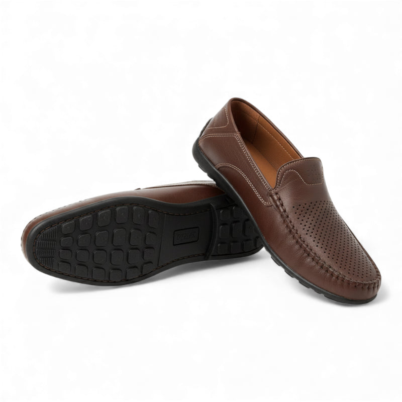 Mocassin En Cuir Marron Foncé Vernis Pour Homme