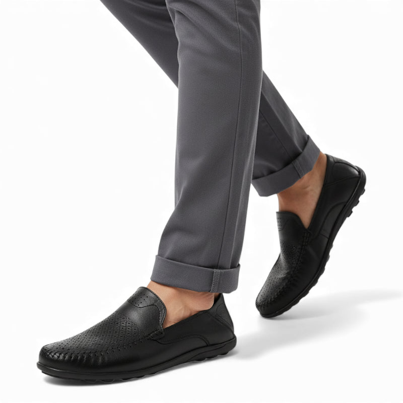 Mocassin En Cuir Respirant Vernis Noir Pour Homme