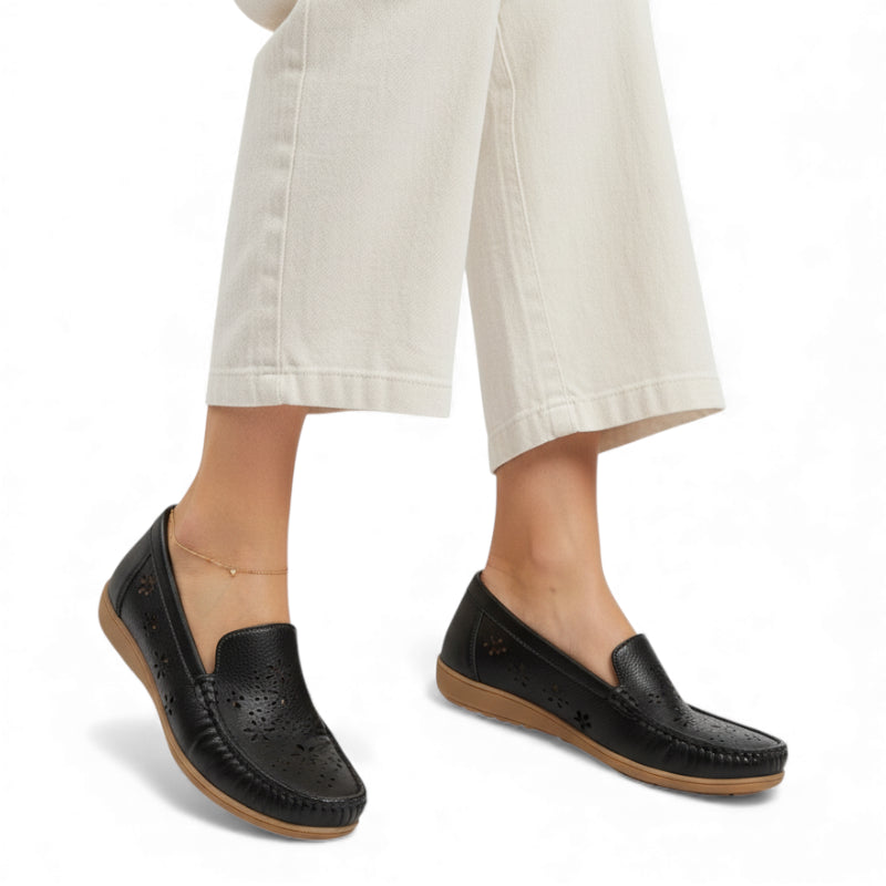 Mocassin Cuir Compensé Noir Femme