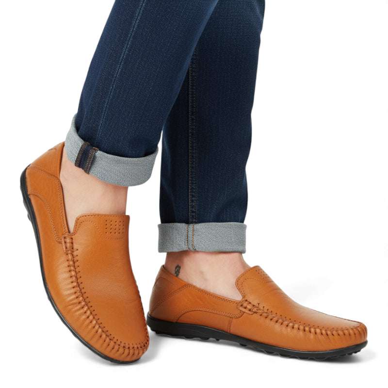 Mocassin Homme Cuir Camel Vintage