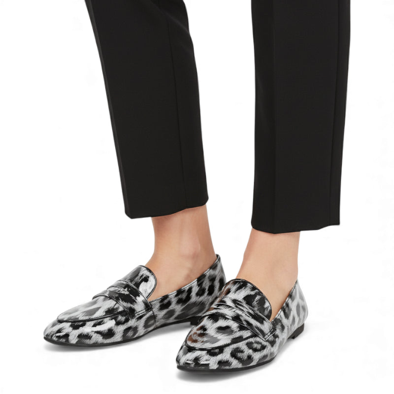 Mocassin Cuir Léopard Blanc Et Noir Femme