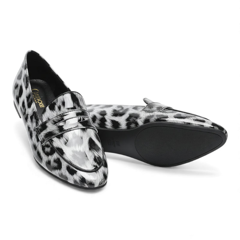 Mocassin Cuir Léopard Blanc Et Noir Femme